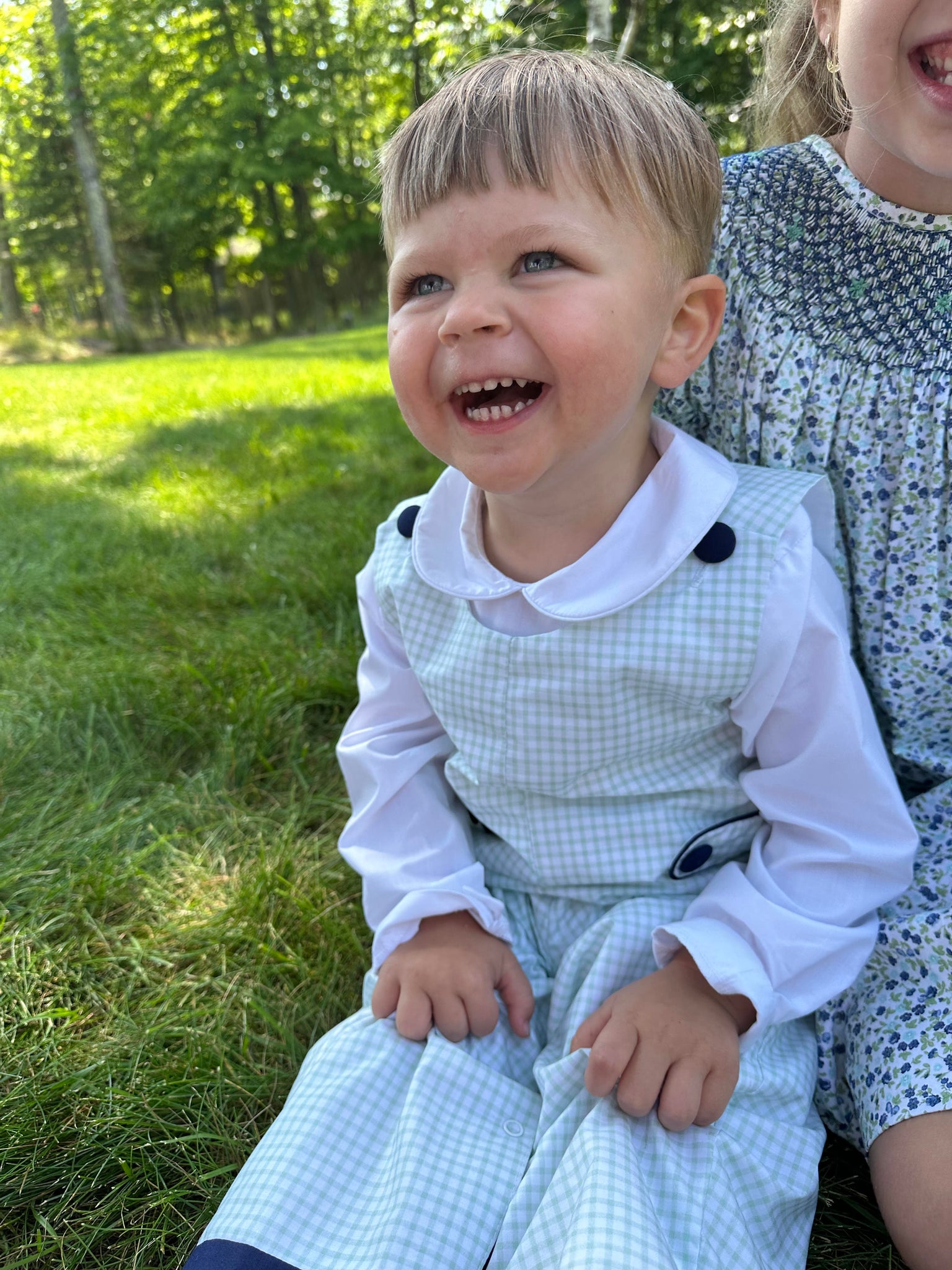 Tiny Tab Long Jon - Green Gingham