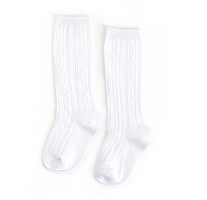Cable Knit Knee Sock - White
