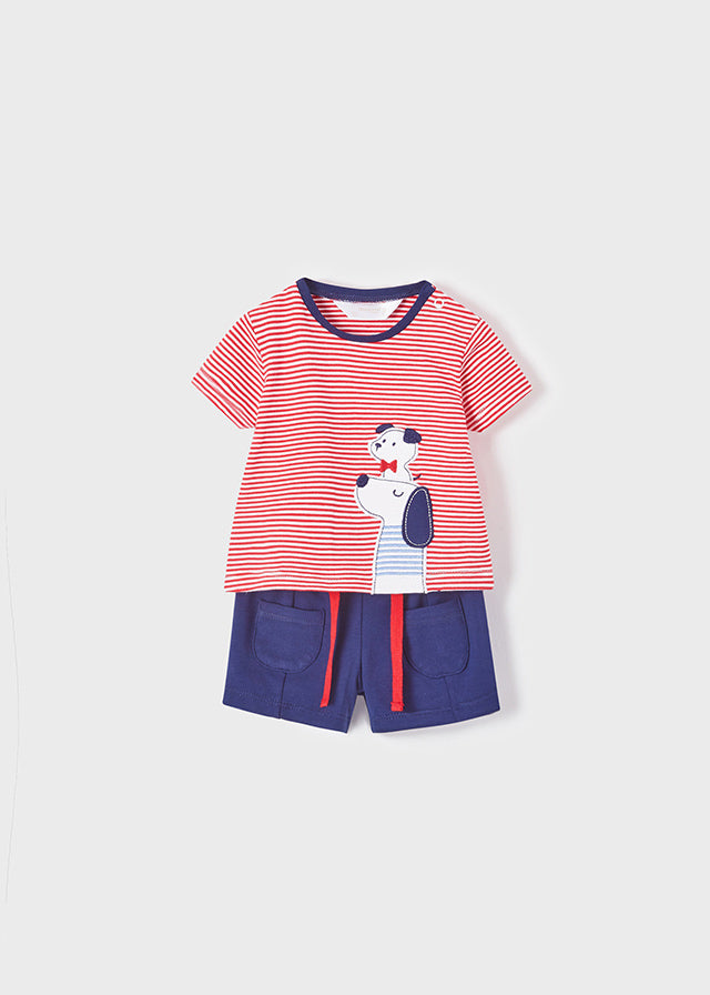 1651 - Two Piece Puppy Outfit - Red Stripe