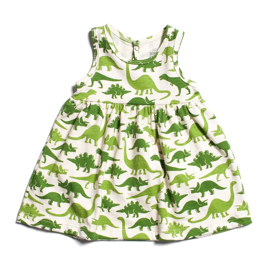 Oslo Baby Dress - Dinosaurs Green