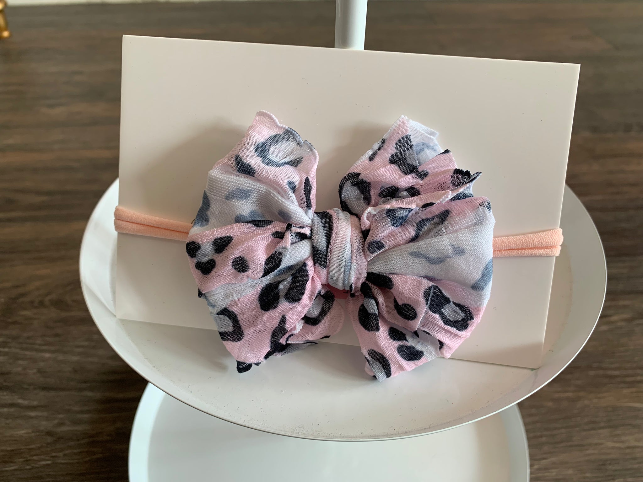 Skinny Headband Bow - Pink Leopard