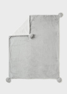 9155 - Pom Trim Fuzzy Blanket - Fog