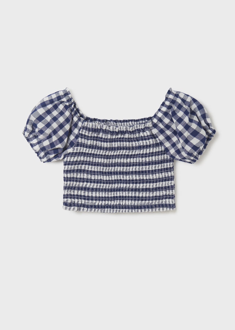 6198- Smocked Top - Navy Gingham